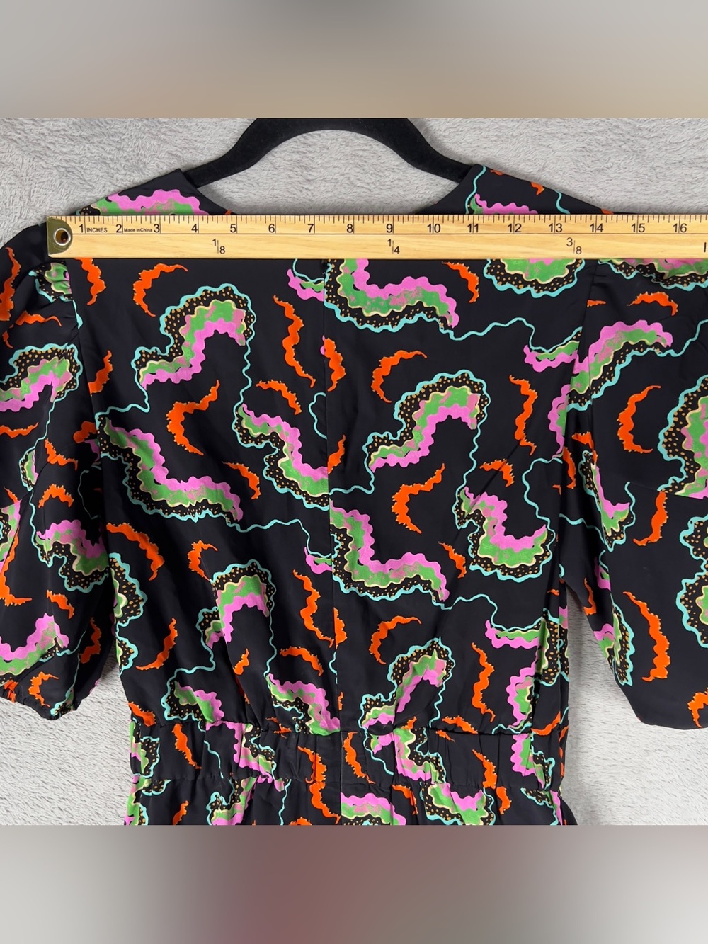 Rhode Pia Mini Dress Women's Size 2 Soundwave Print Billowy Ruched Asymmetric - Picture 13 of 15
